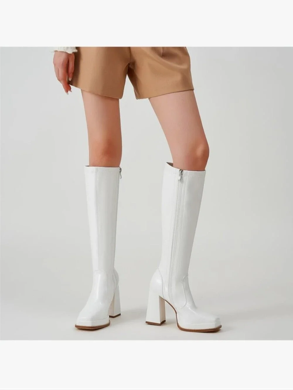 SIZE 11 Wide Calf 70s Gogo Boots for Women – Tall Knee High Square Toe Chunky